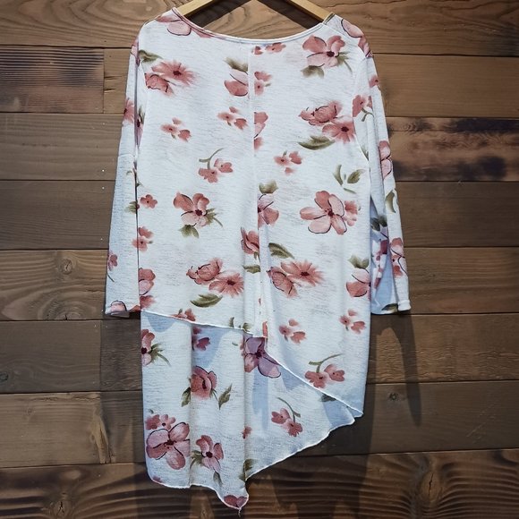 Flatering SUMMERY NO IRON easy wear blush floral knit 3/4 sleeve layered Sz 18 - Picture 6 of 8
